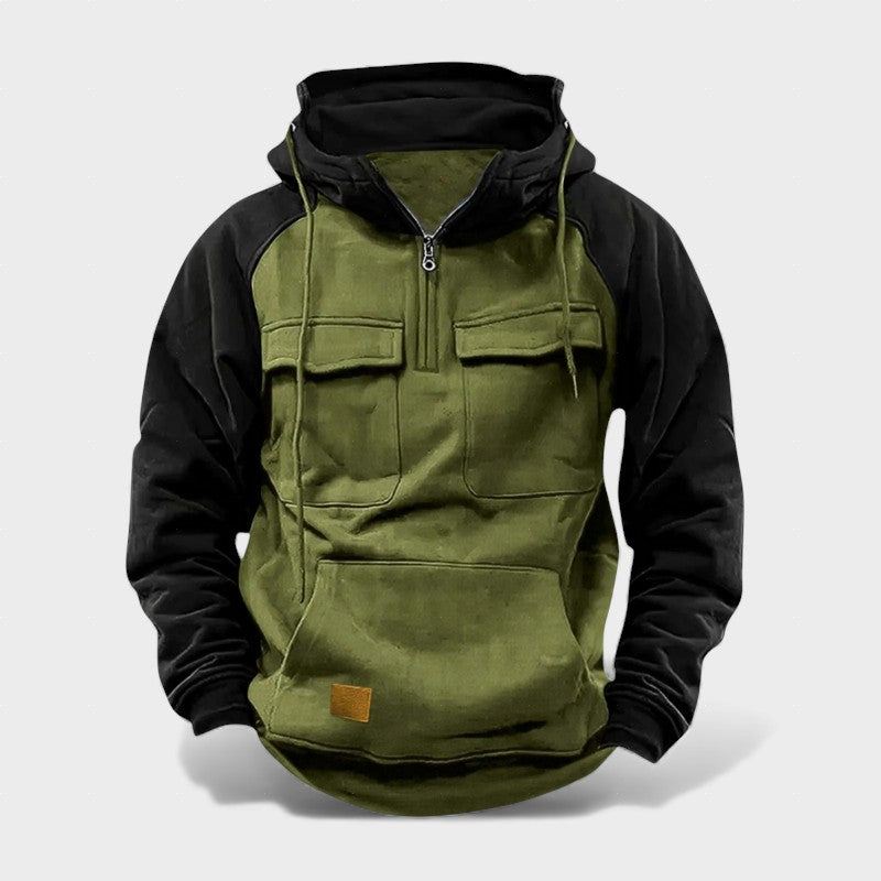 Sudadera hombre invierno con capucha – diseño bicolor cálido casual outdoor
