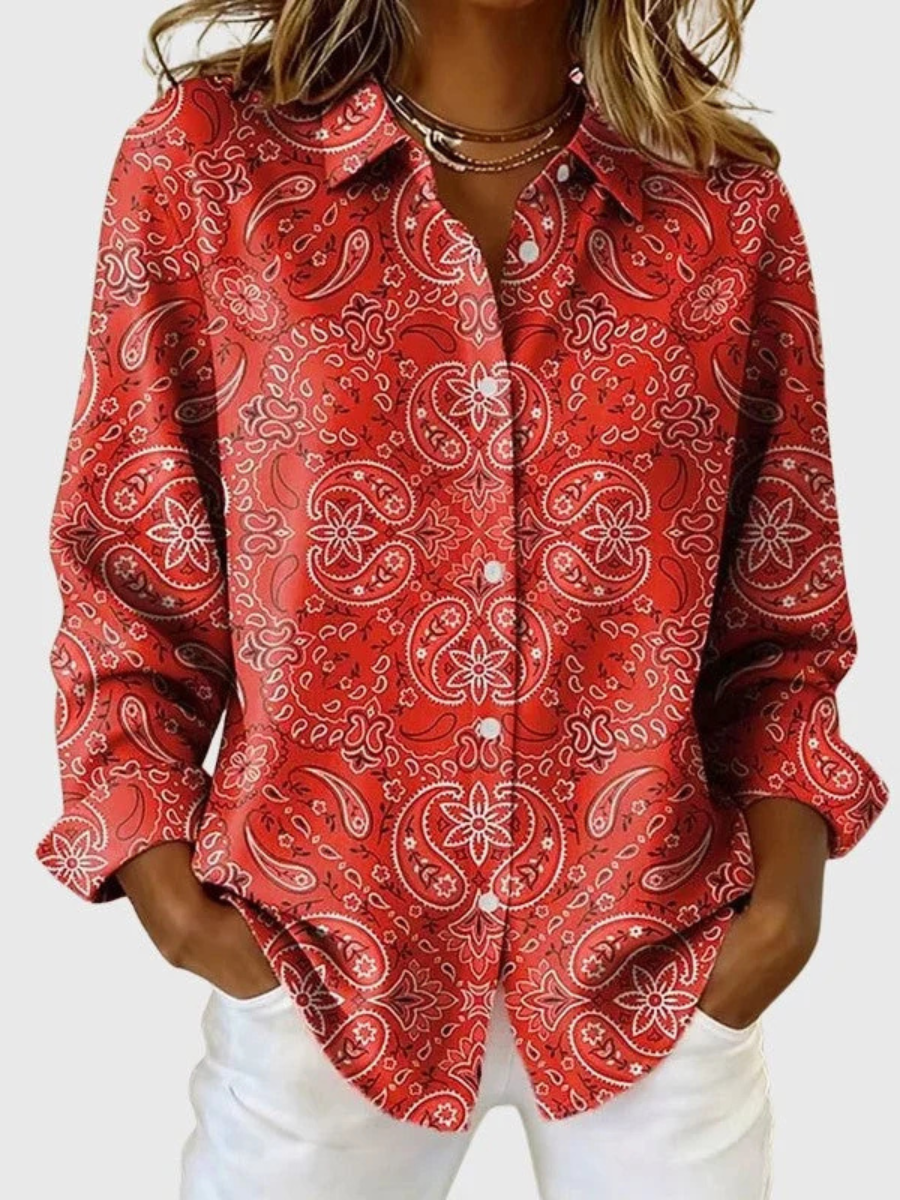 Camisa paisley para mujer con botones y corte holgado elegante