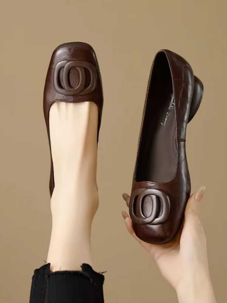 Zapatos planos mujer de cuero con punta cuadrada