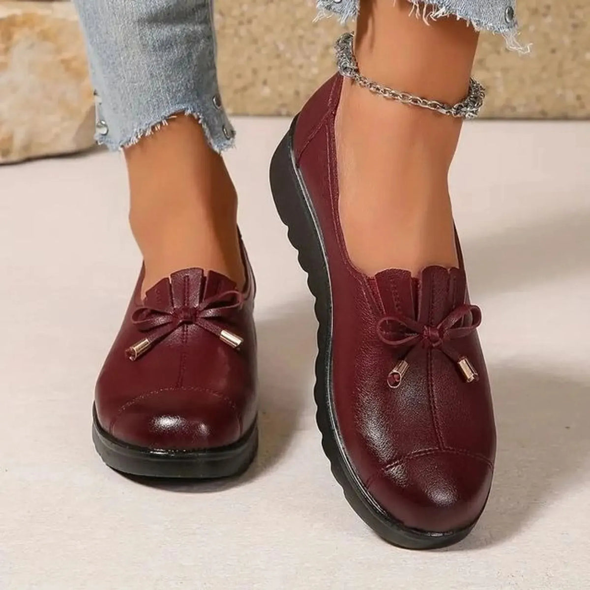 Mocasines para mujer con lazo decorativo y suela de plataforma