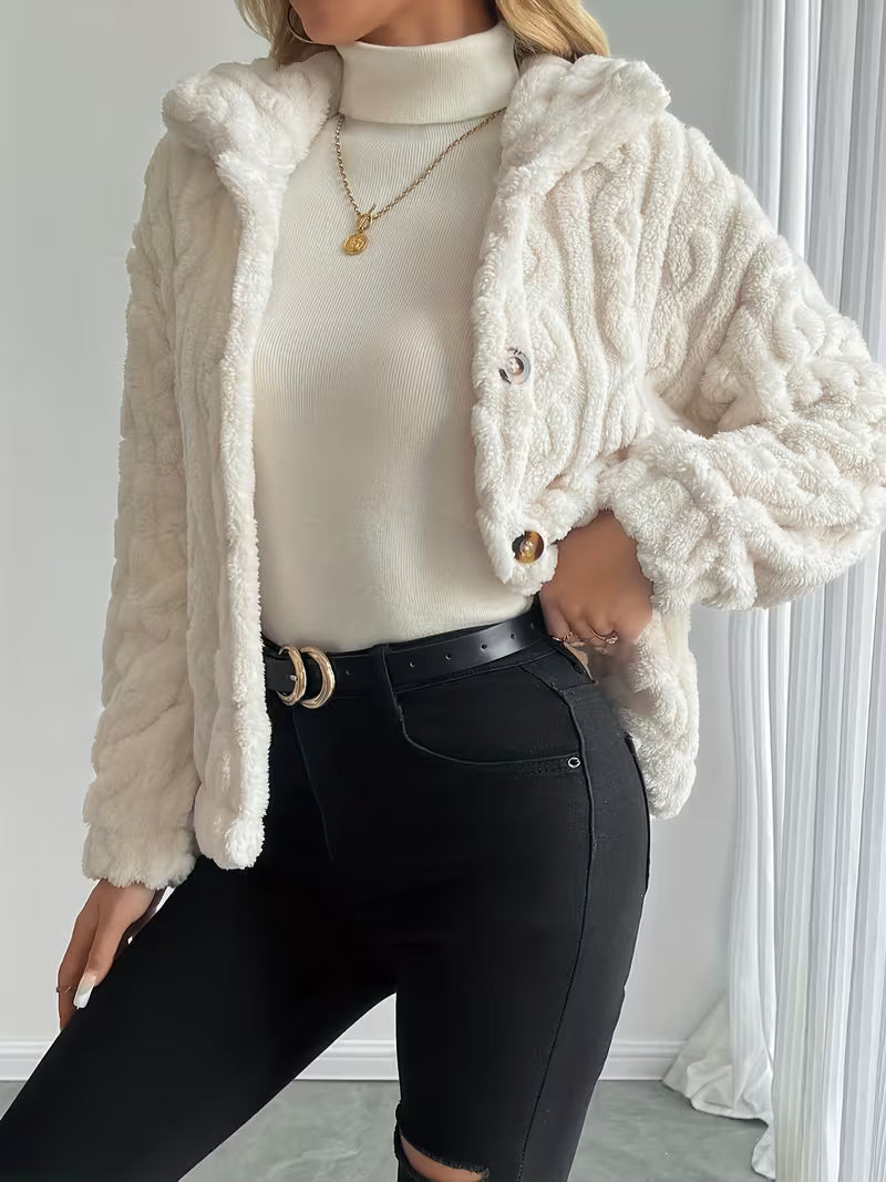 Chaqueta teddy para mujer con efecto peluche y botones frontales