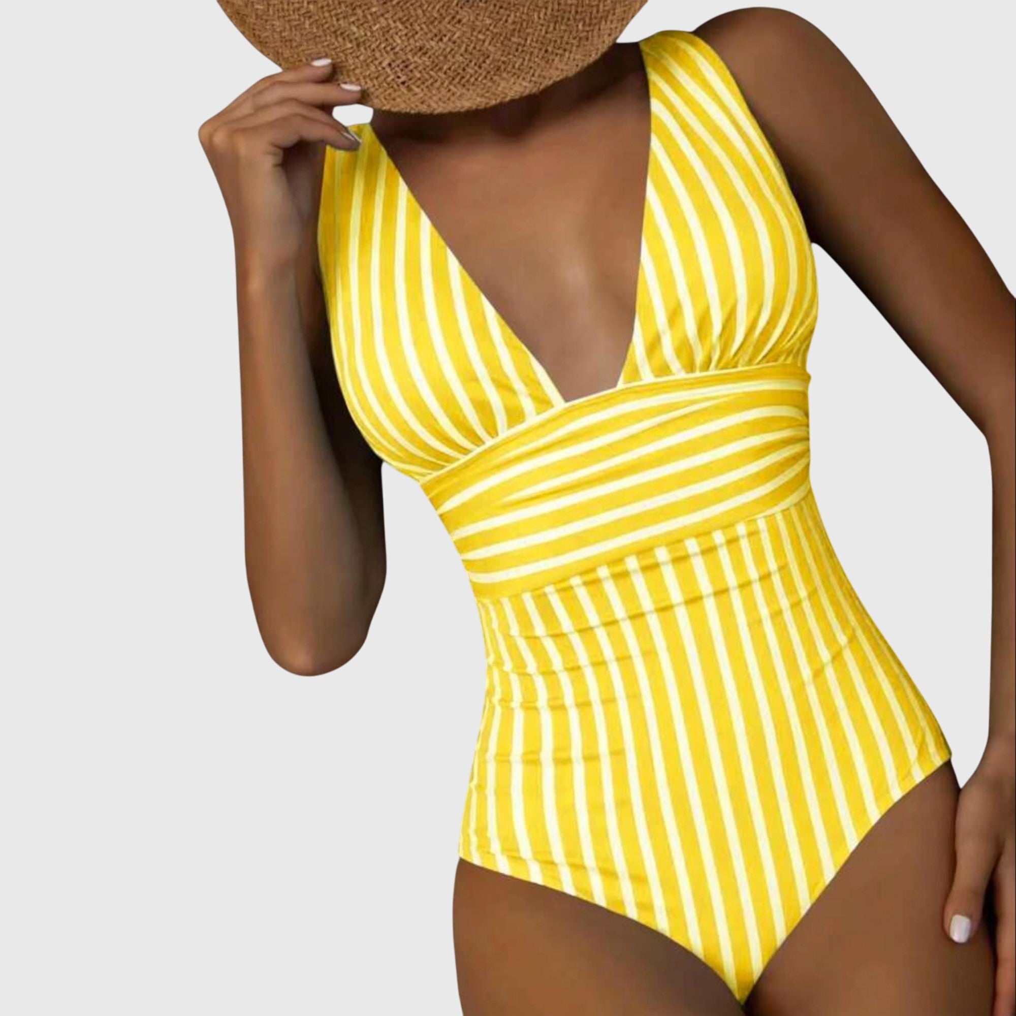 Bañador mujer una pieza rayas escote V profundo moldeador cintura elegante playa