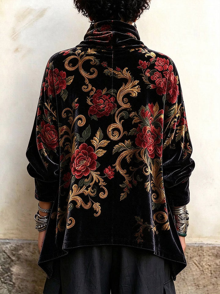 Top floral para mujer con cuello drapeado y corte amplio
