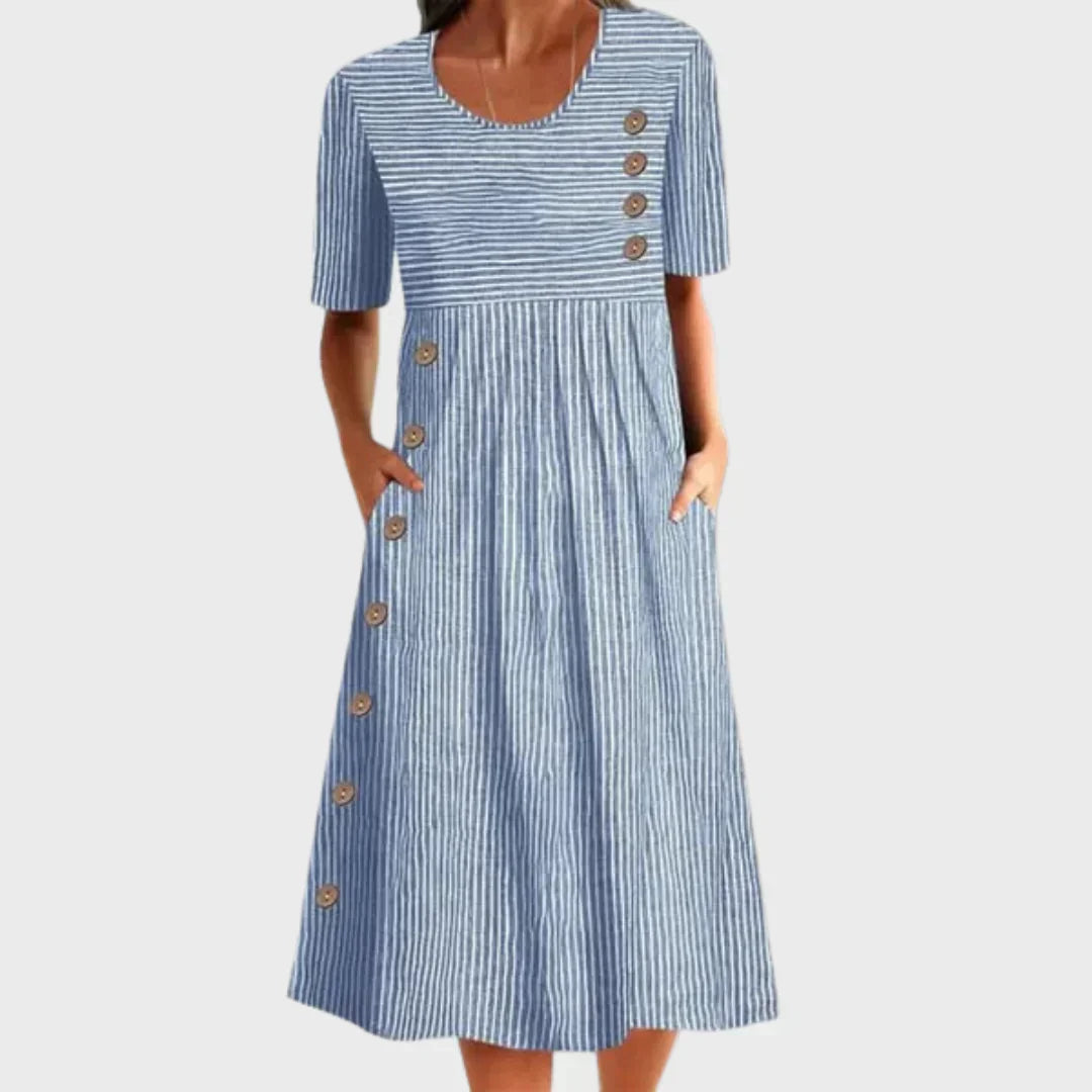 Vestido rayado mujer de algodón con botones – estilo verano casual ligero