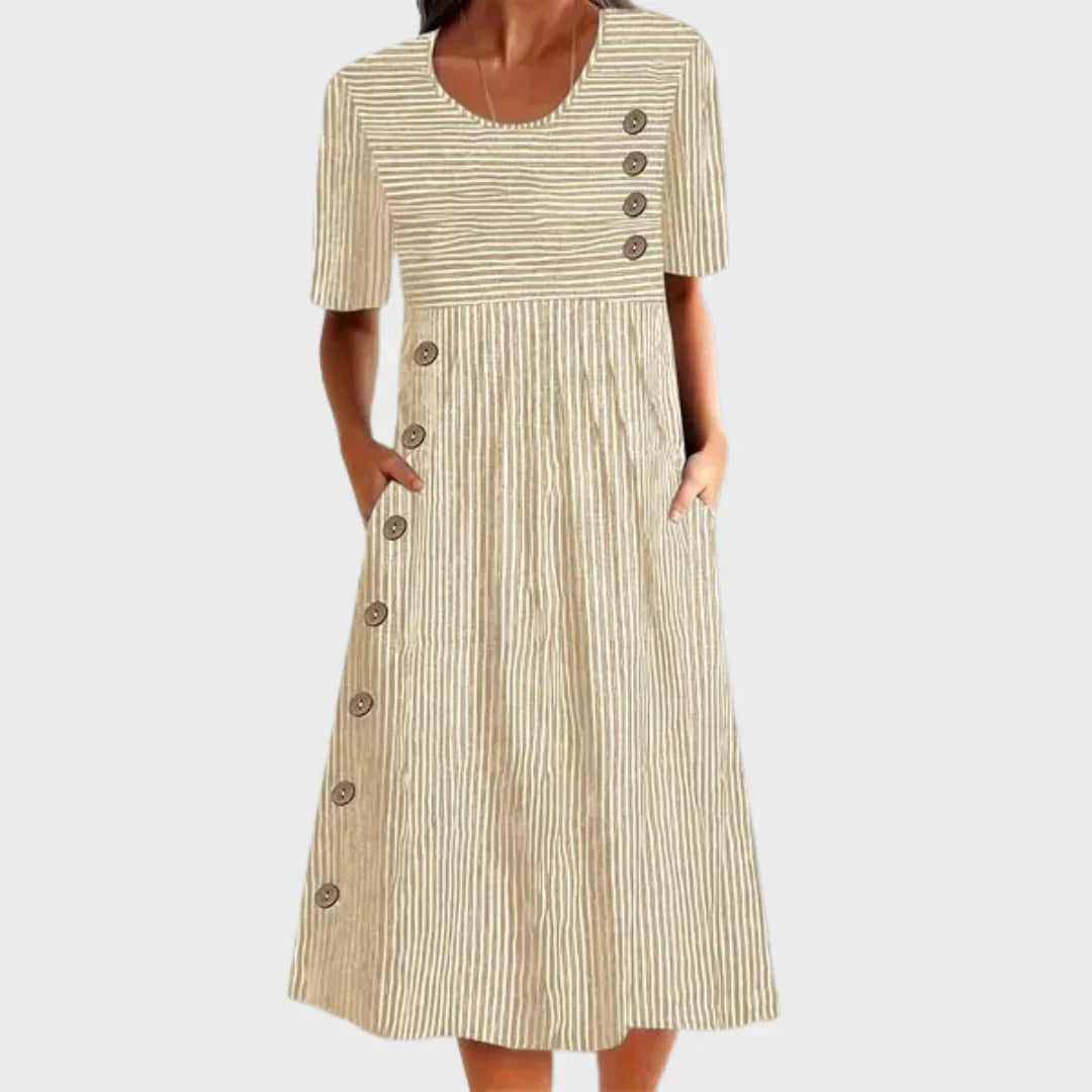 Vestido rayado mujer de algodón con botones – estilo verano casual ligero
