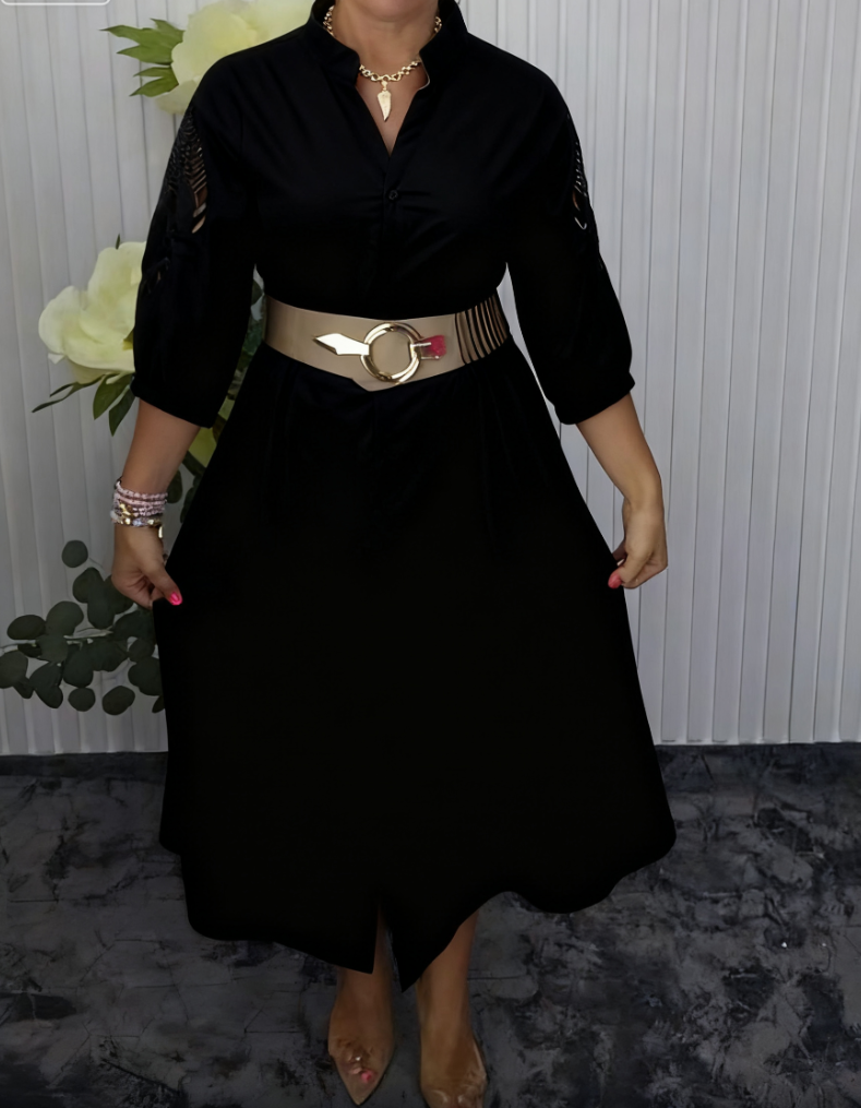 Vestido Camisero con Cinturón – Corte Midi Fluido Elegante