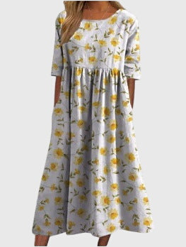 Vestido Midi Floral Mujer – Corte Suelto Elegante y Cómodo
