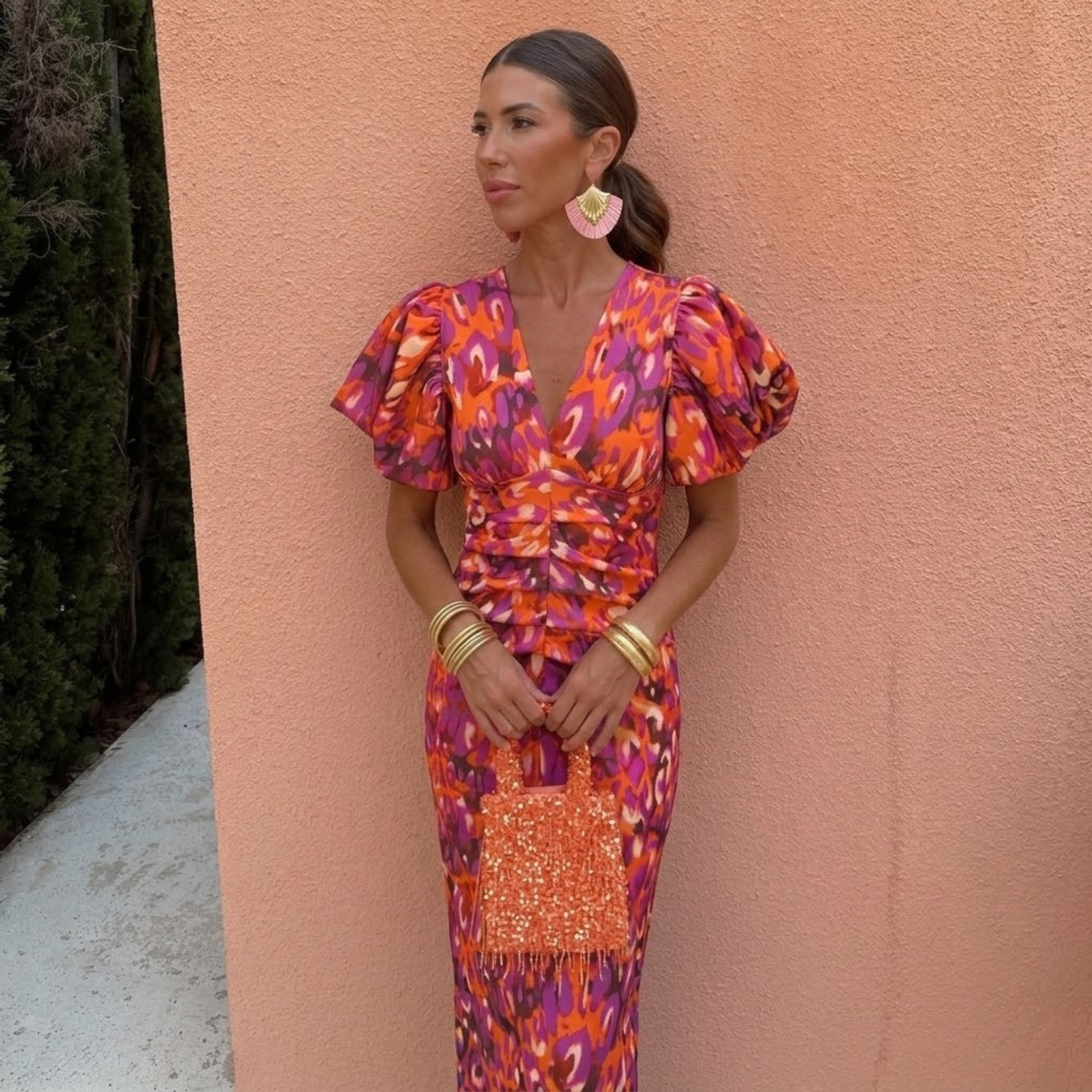 Vestido primavera mujer escote V con mangas abullonadas – estilo elegante femenino