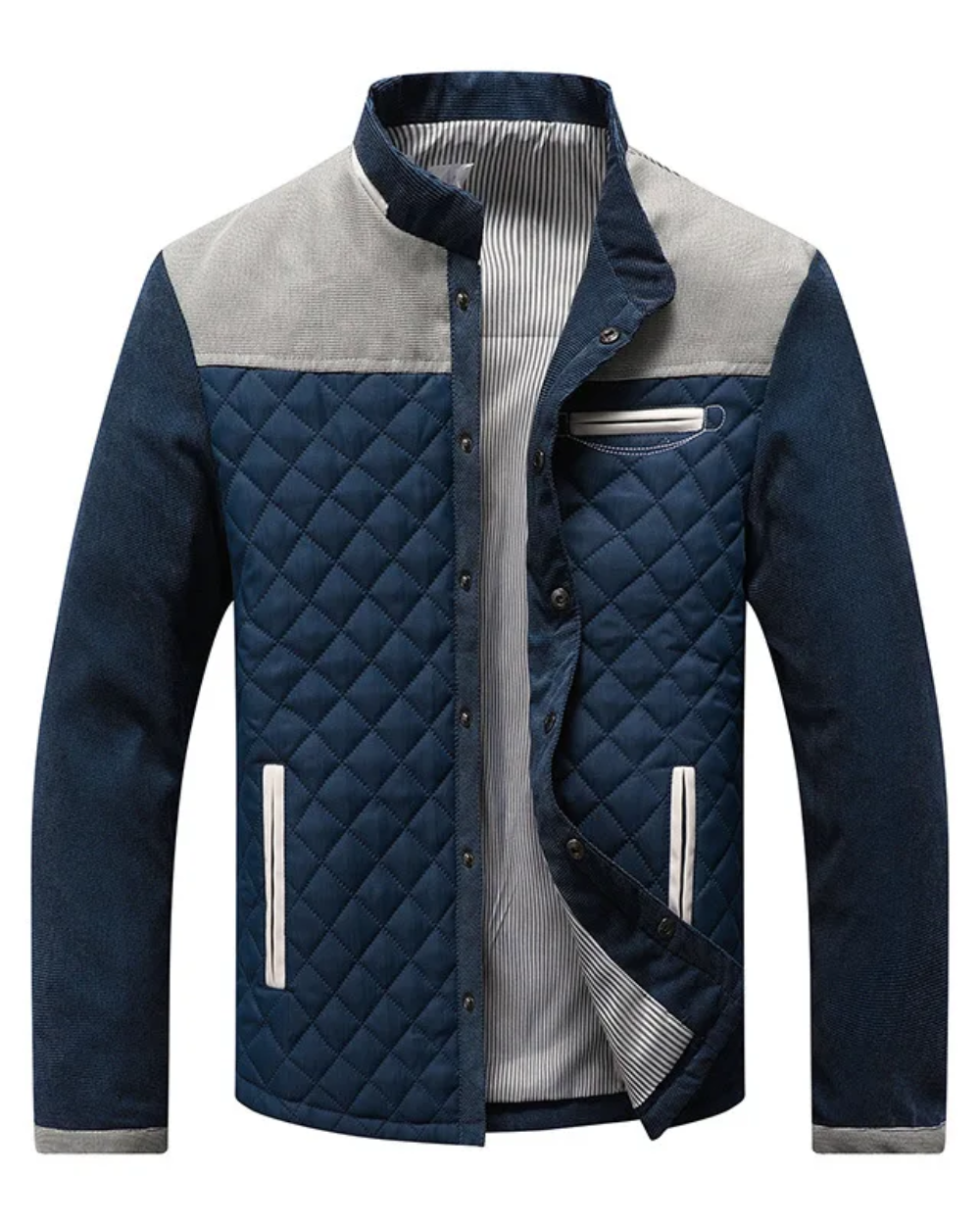 Chaqueta de hombre acolchada con cuello alto y paneles en contraste