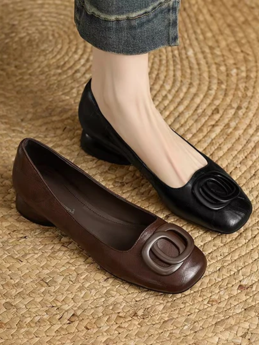 Zapatos planos mujer de cuero con punta cuadrada