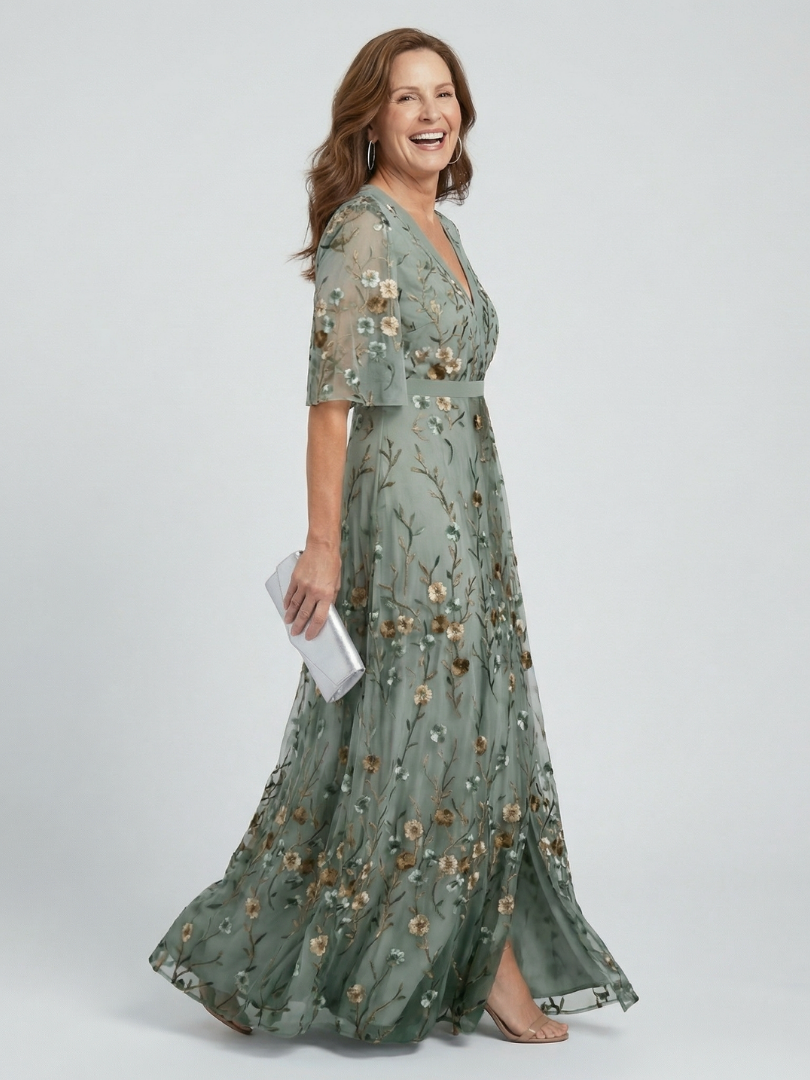 Vestido largo floral para mujer con escote cruzado