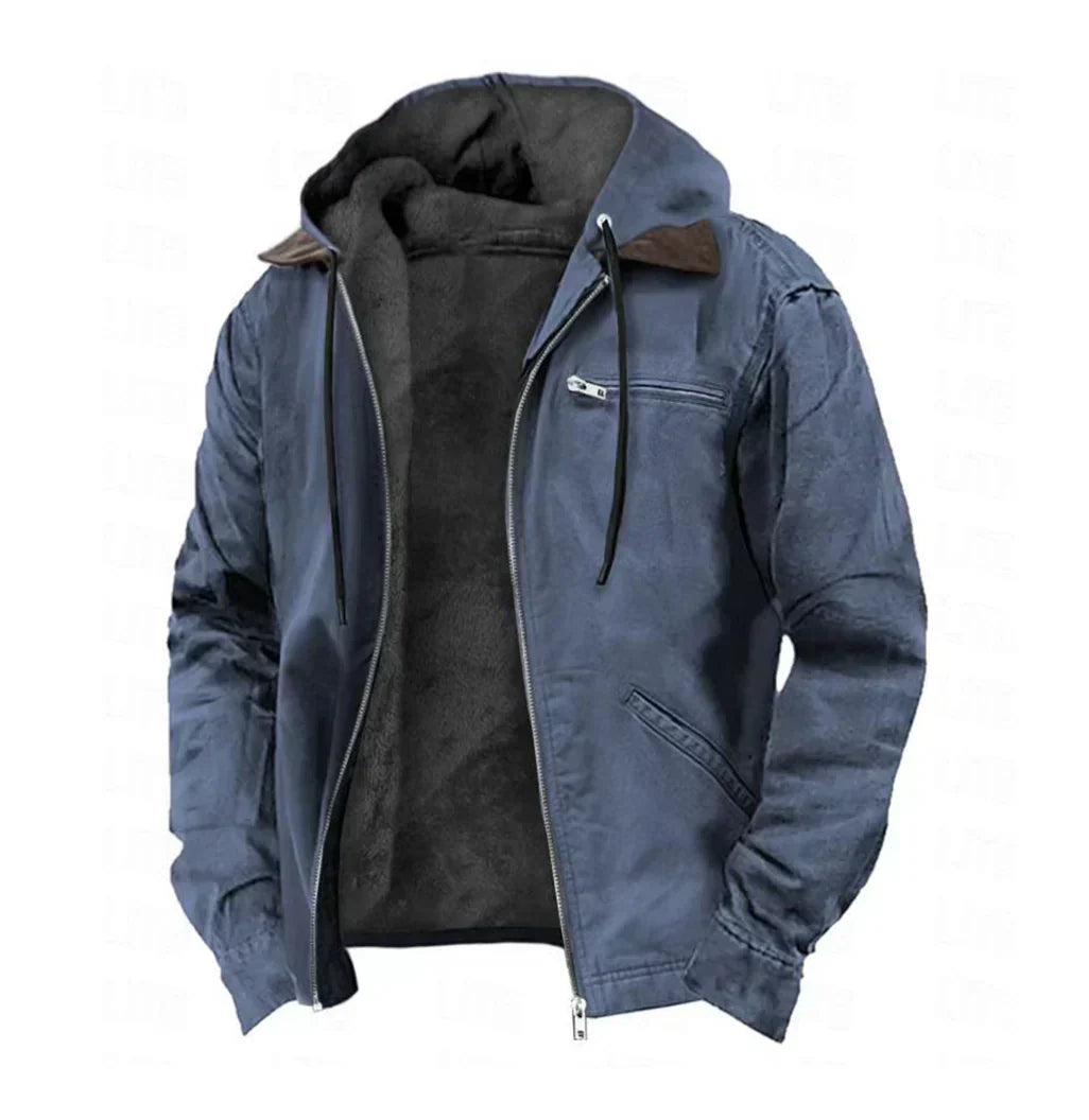 Chaqueta para hombre con capucha, forro cálido y cremallera