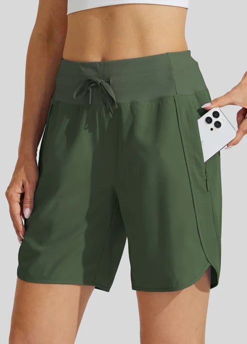 Short deportivo mujer cintura alta con cordón y bolsillos