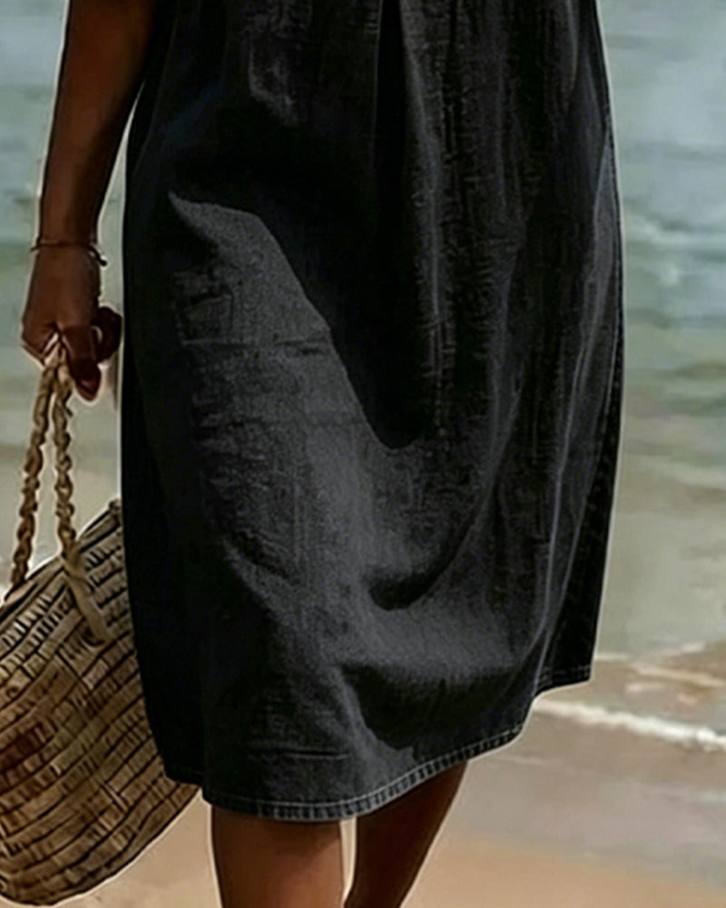 Vestido Denim Mujer Verano – Corte Fluido con Mangas Acampanadas