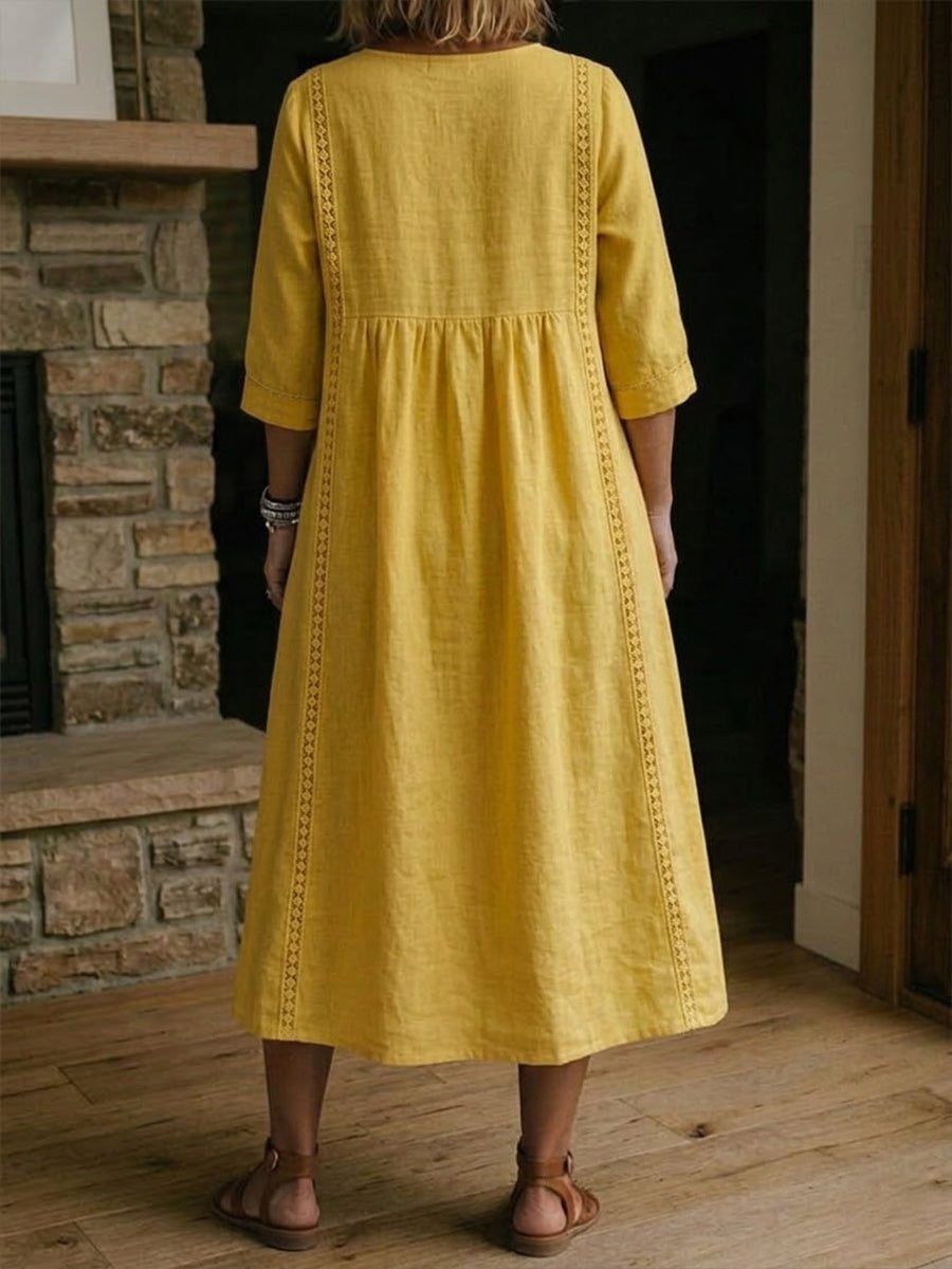 Vestido mujer patchwork algodón lino con encaje para verano