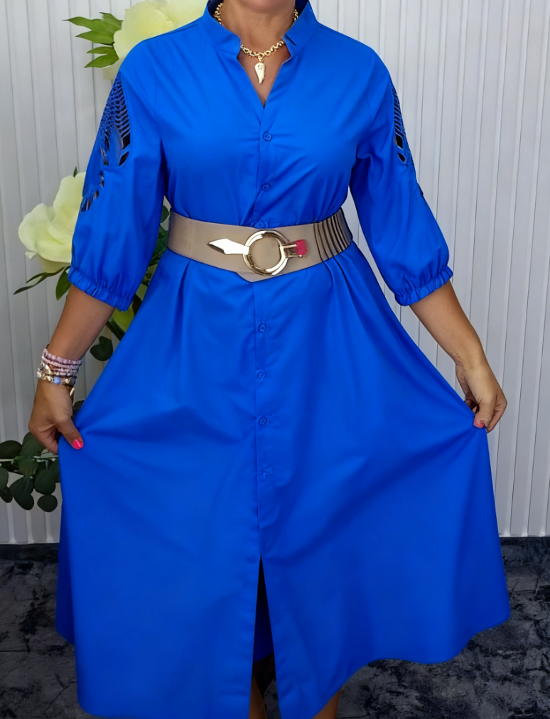 Vestido Camisero con Cinturón – Corte Midi Fluido Elegante