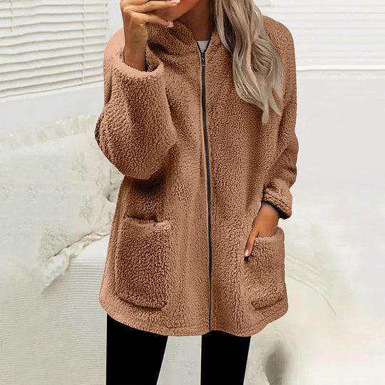 Chaqueta polar para mujer con cremallera y bolsillos