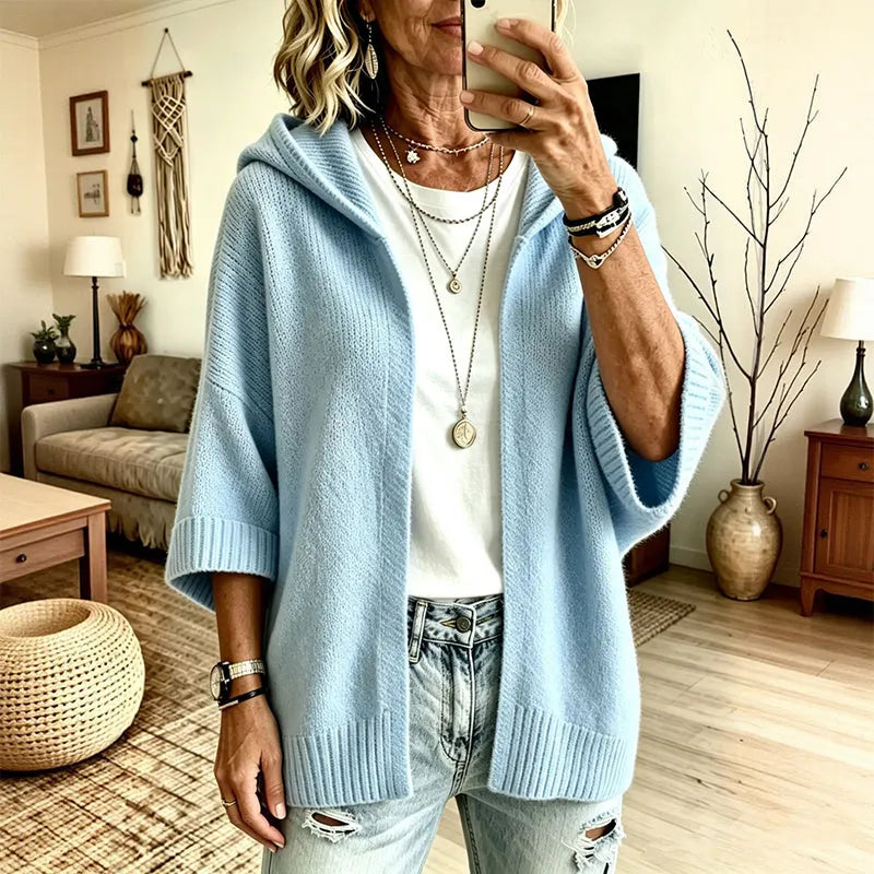 Cárdigan mujer de punto con capucha y mangas 3/4