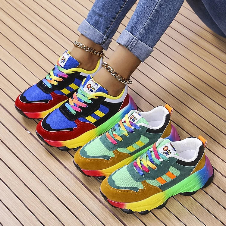 Zapatillas multicolores para mujer con punta ancha y suela cómoda
