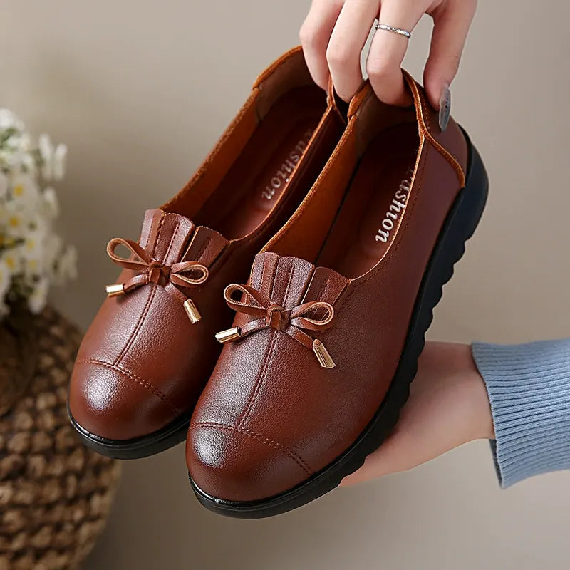 Mocasines para mujer con lazo decorativo y suela de plataforma