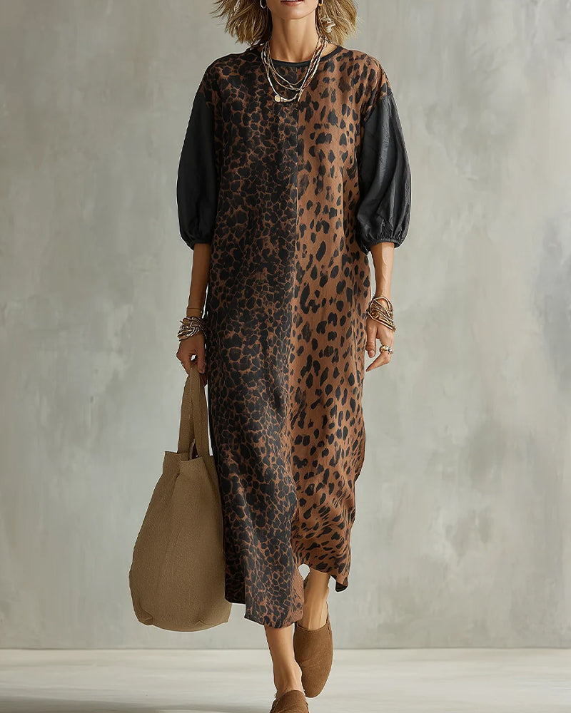 Vestido de mujer con estampado leopardo y mangas abullonadas