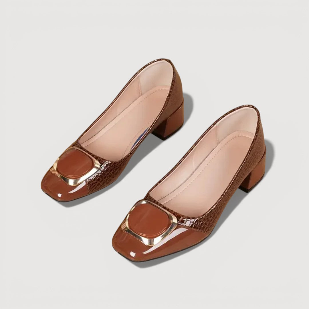 Tacones Bloque Mujer Con Acabado Croco – Zapatos Elegantes Cómodos De Tacón Bajo