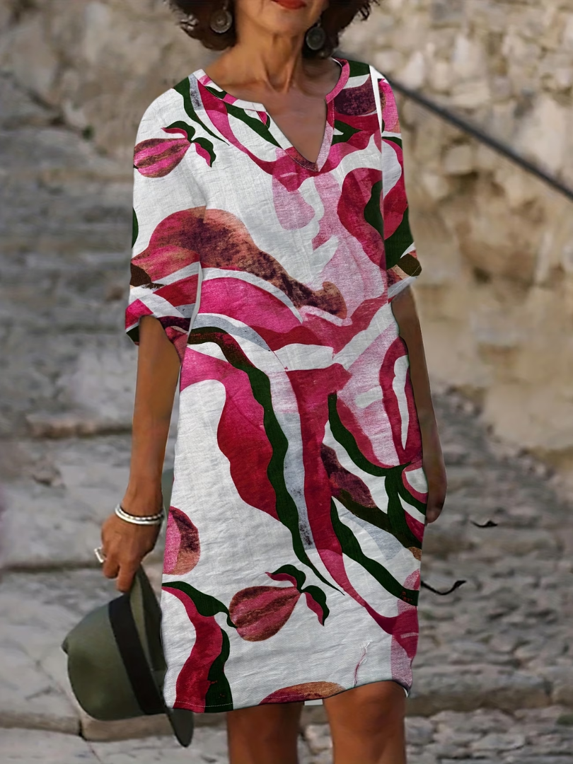 Vestido de verano para mujer con estampado abstracto y escote en V