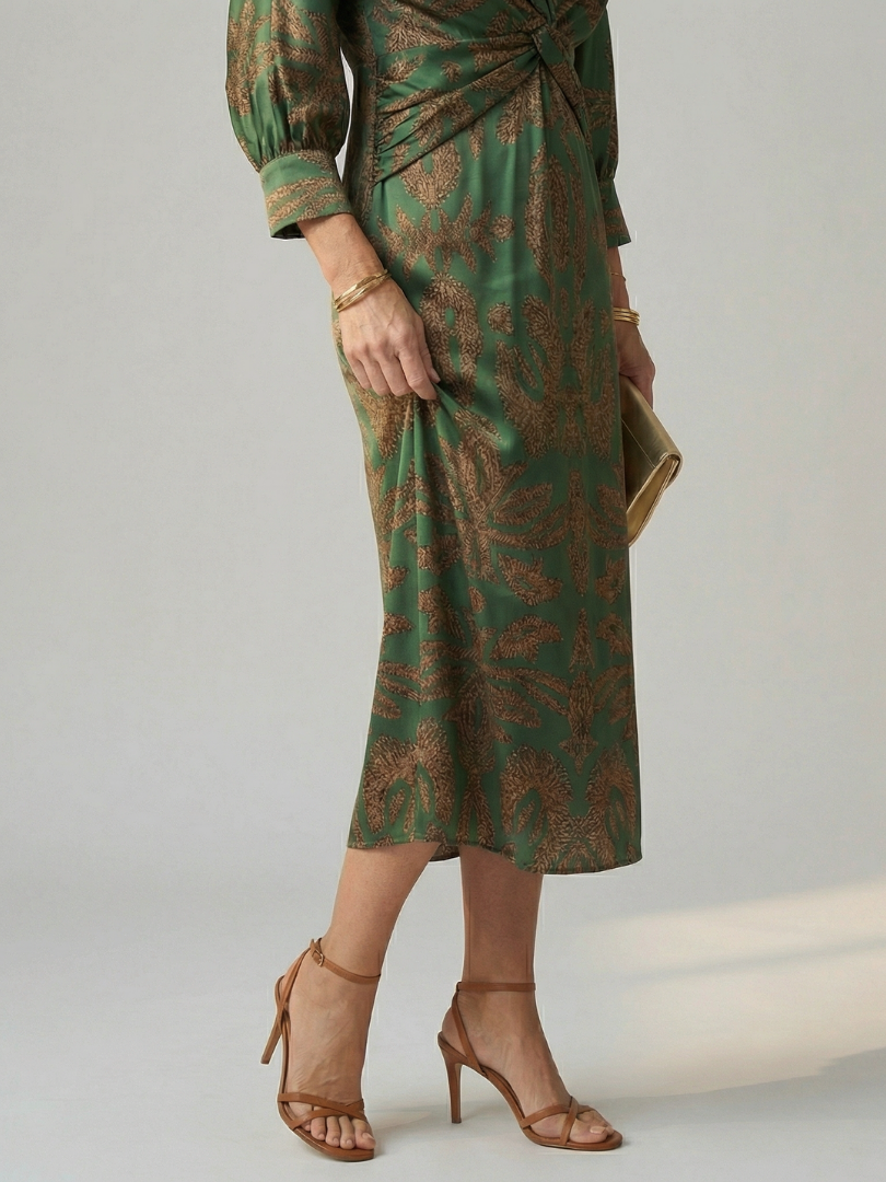 Vestido Midi Mujer Elegante – Corte Cruzado y Cintura Ajustada