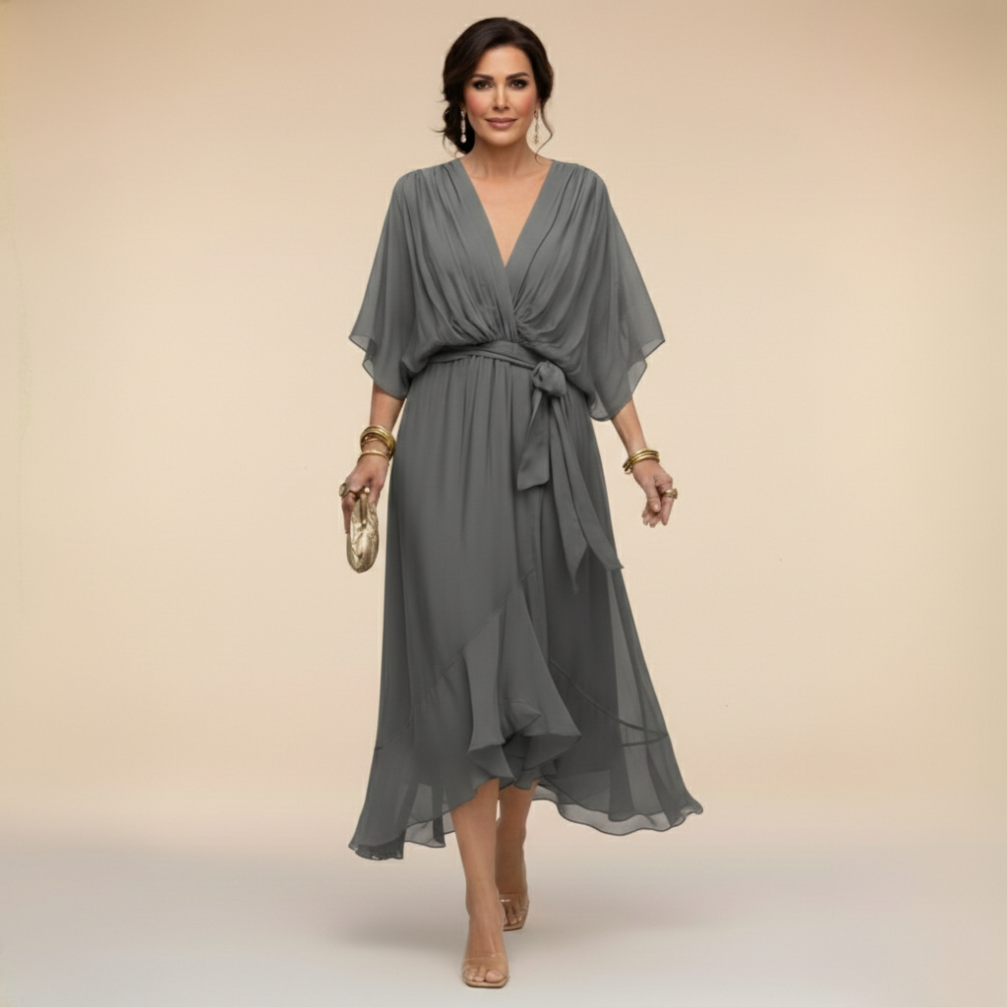 Vestido chiffon mujer escote V fluido – elegante y ligero
