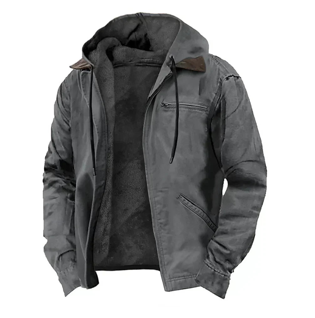 Chaqueta para hombre con capucha, forro cálido y cremallera