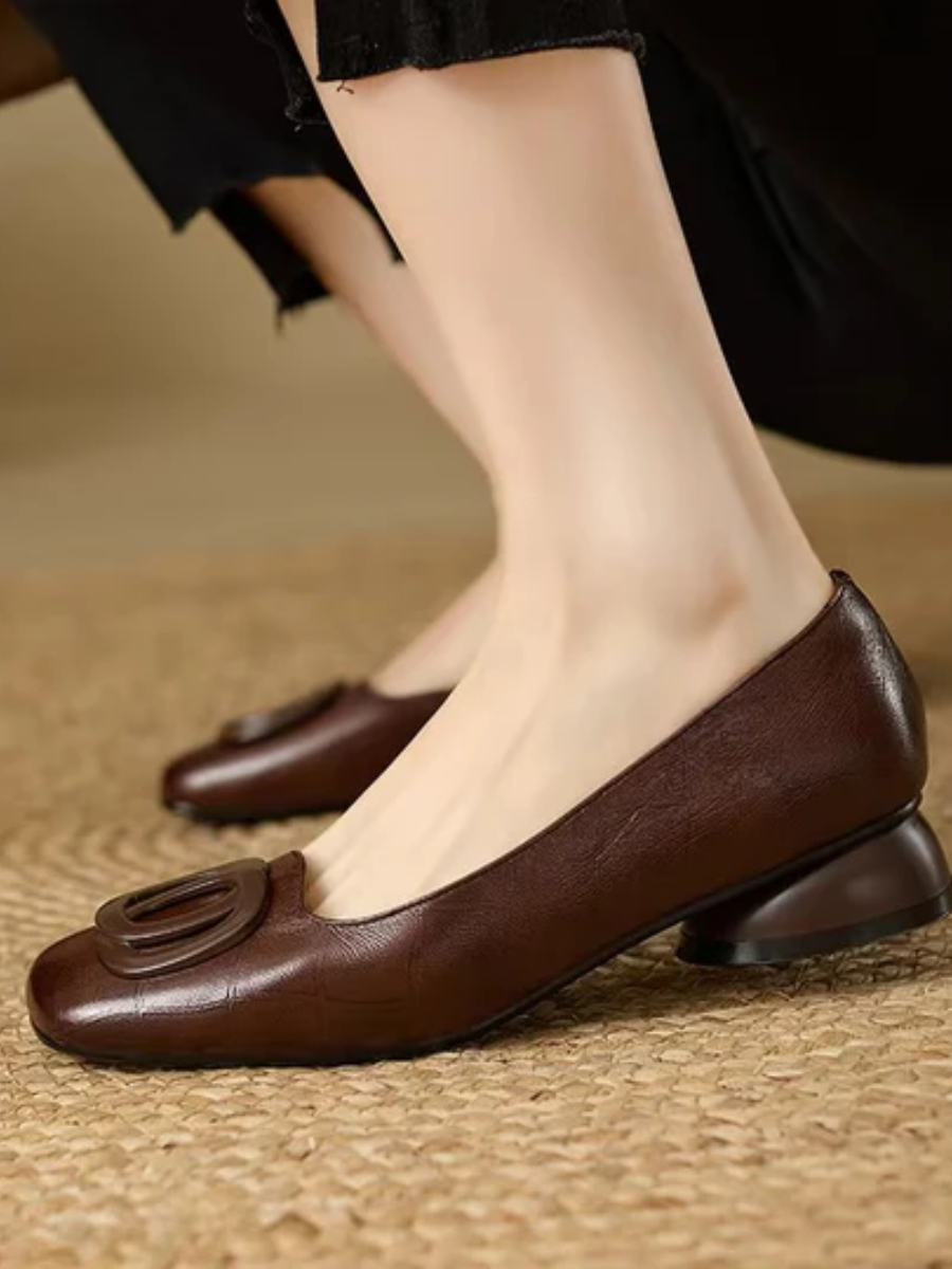 Zapatos planos mujer de cuero con punta cuadrada