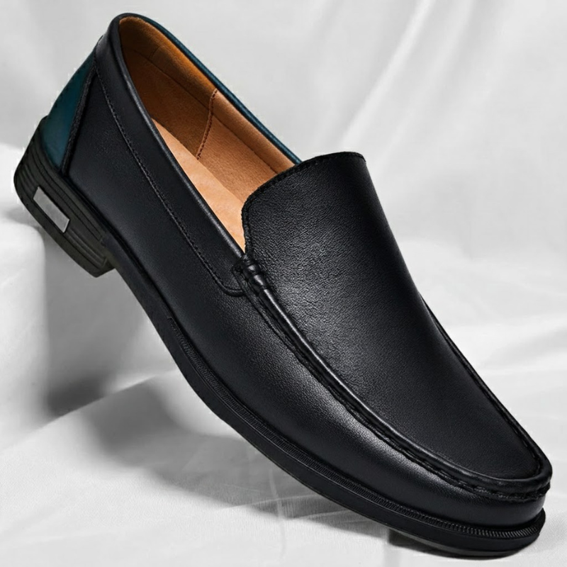 Mocasines de hombre en cuero genuino con costuras contrastantes