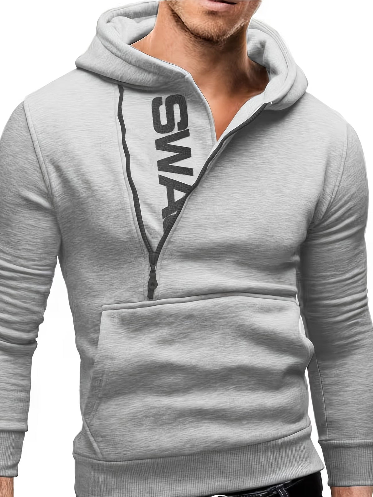 Sudadera con capucha para hombre slim fit con cremallera asimétrica