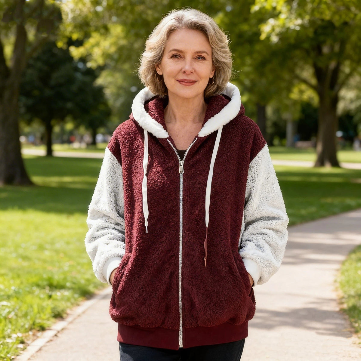 Chaqueta polar mujer con capucha y bolsillos