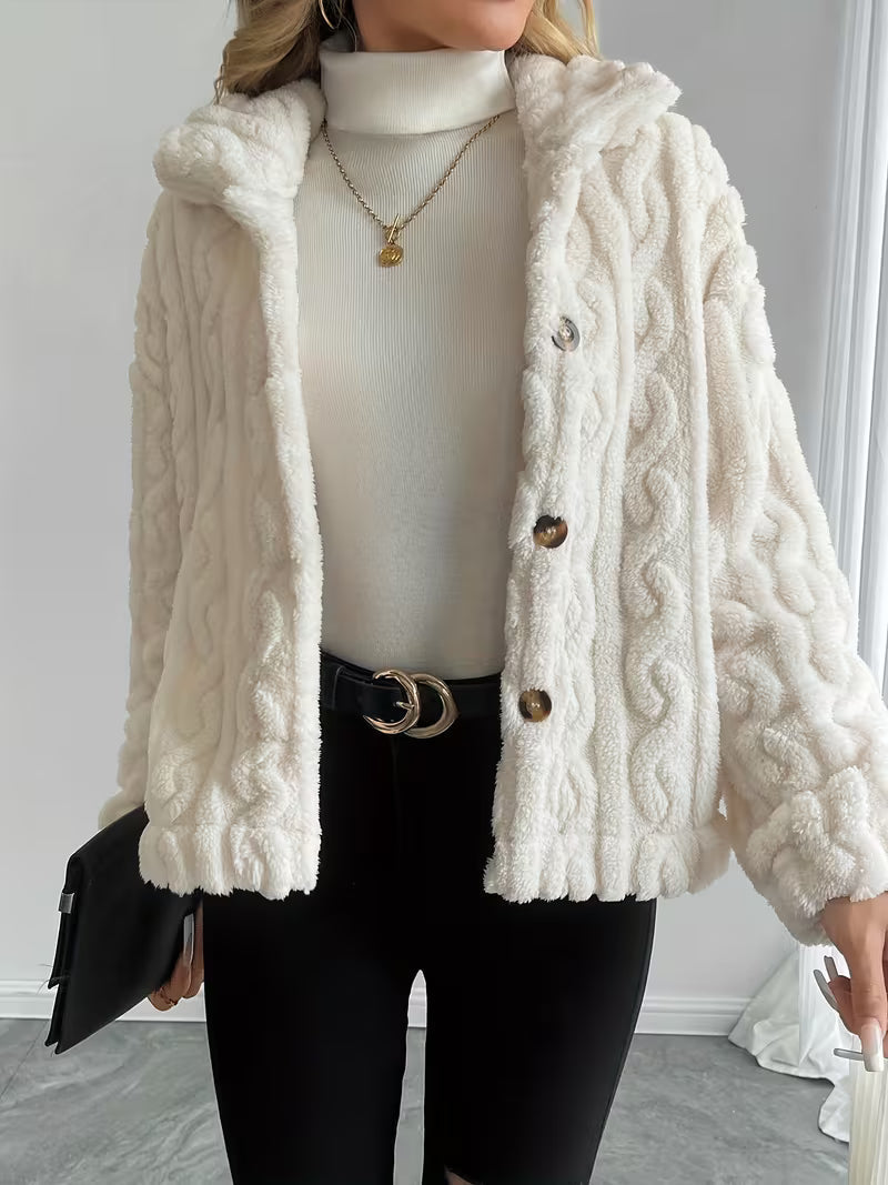 Chaqueta teddy para mujer con efecto peluche y botones frontales