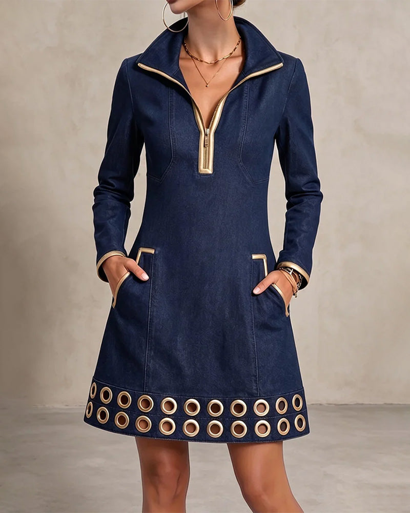 Vestido corto para mujer con cuello alto y media cremallera