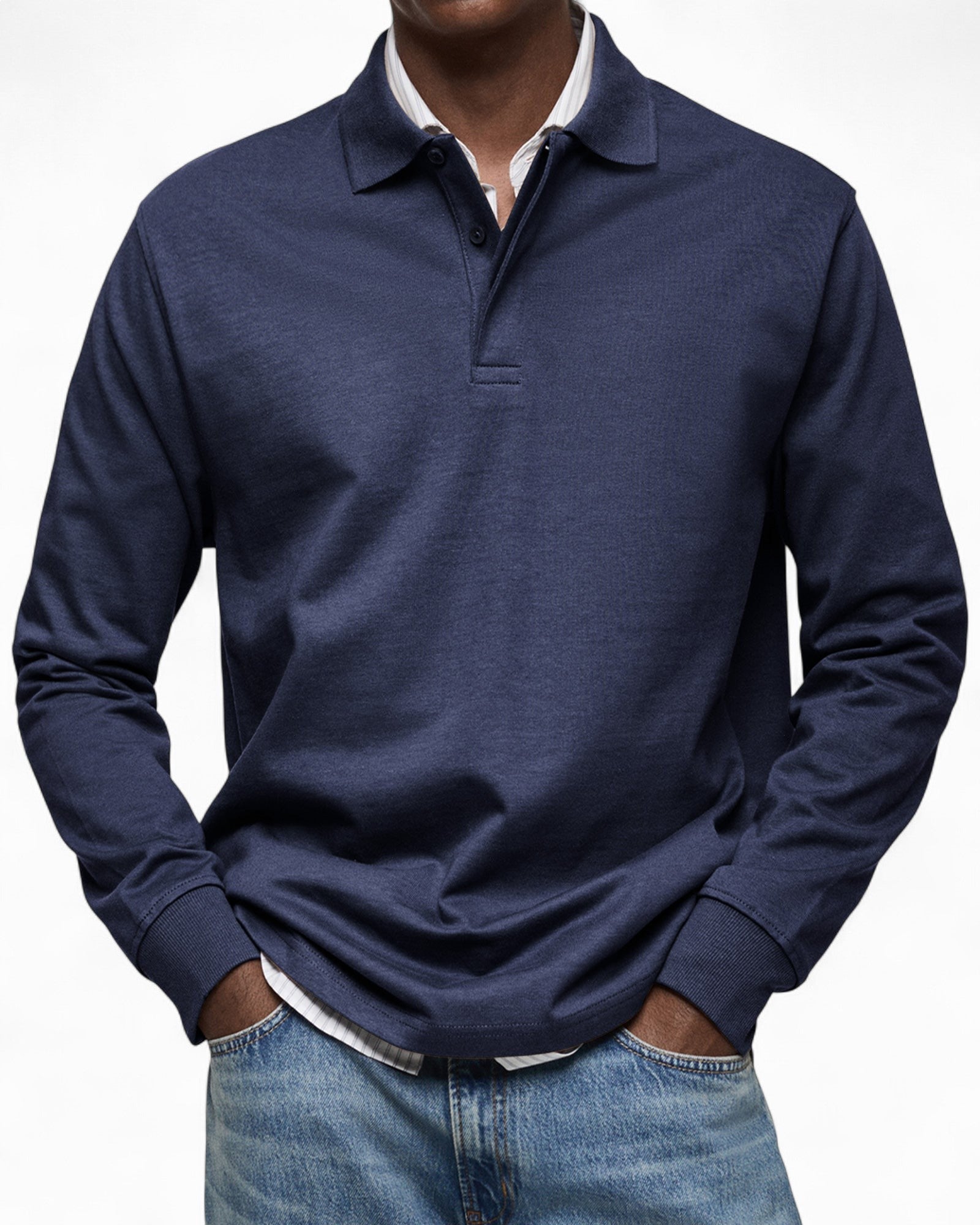 Polo hombre manga larga tejido suave – estilo elegante moderno diario