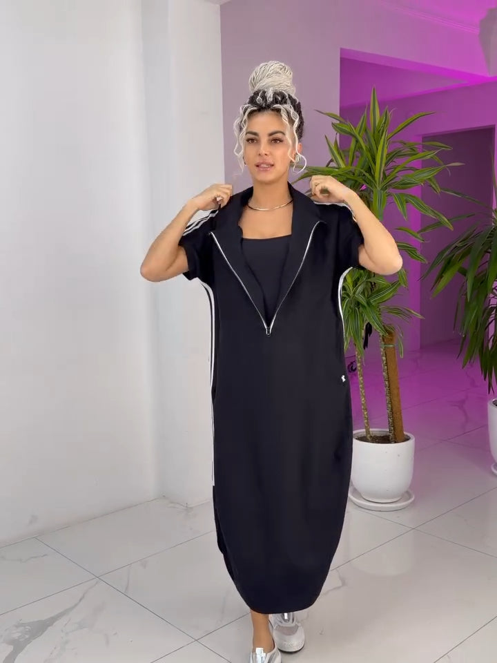 Vestido mujer deportivo largo cremallera – vestido fluido casual chic