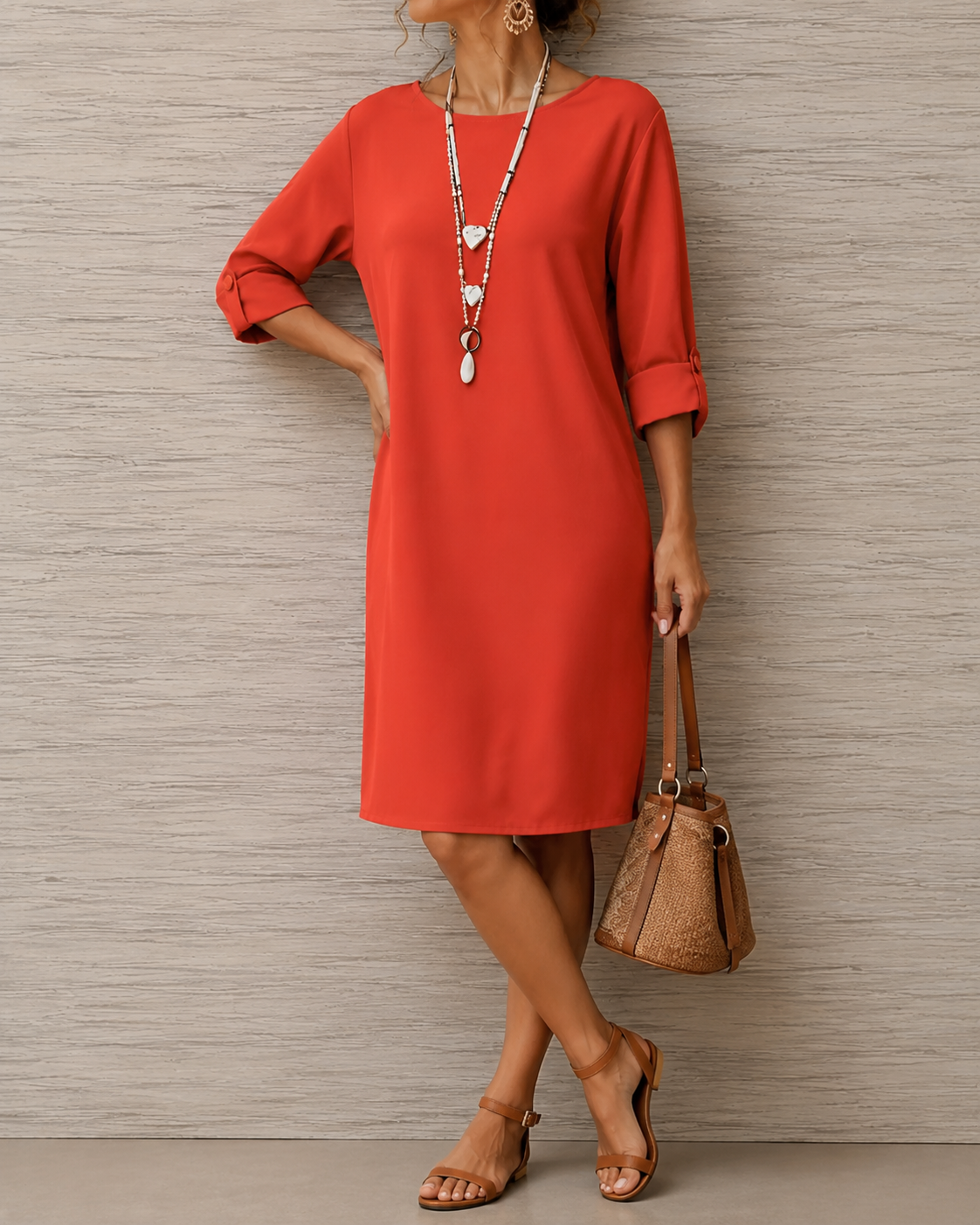Vestido túnica mujer con cuello redondo y bolsillos