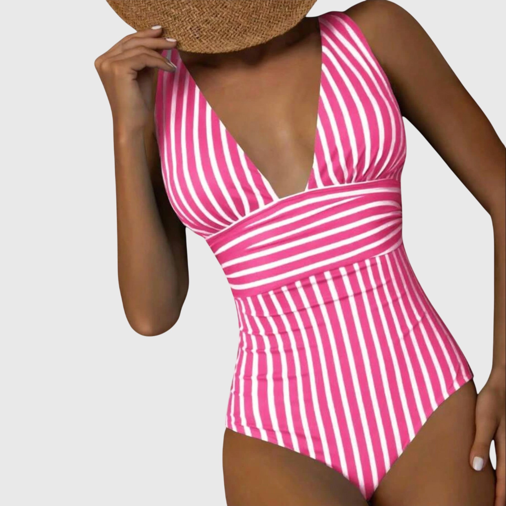 Bañador mujer una pieza rayas escote V profundo moldeador cintura elegante playa