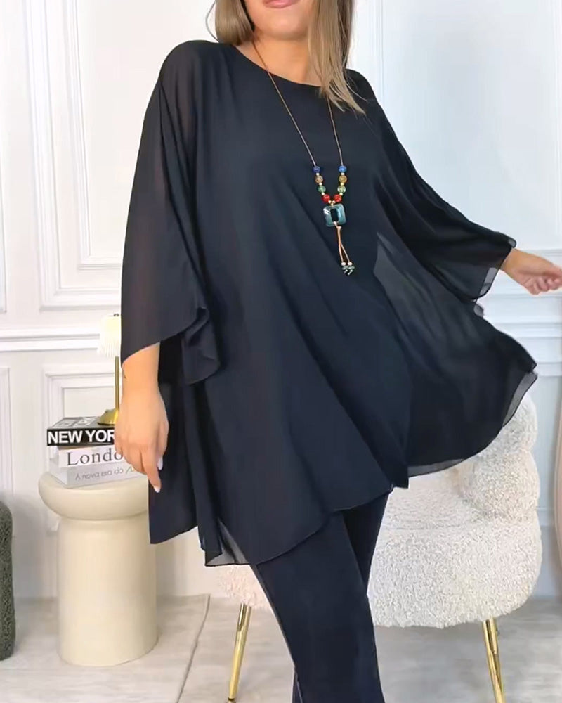 Top holgado para mujer con cuello redondo y mangas 3/4
