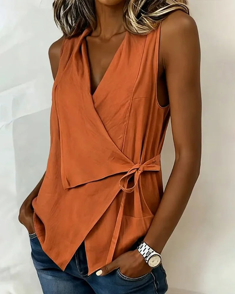 Top Mujer Asimétrico sin Mangas – Estilo Envolvente Ligero de Verano