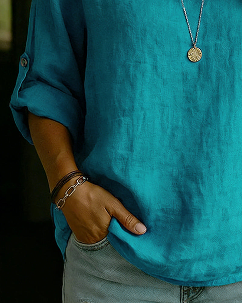 Camisa Mujer Algodón Cuello Caído – Estilo Clásico Cómodo