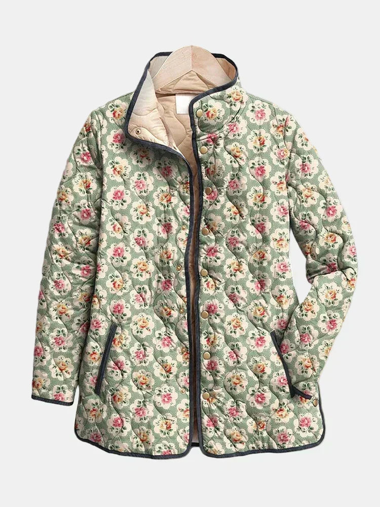 Chaqueta acolchada de mujer con estampado floral y corte recto