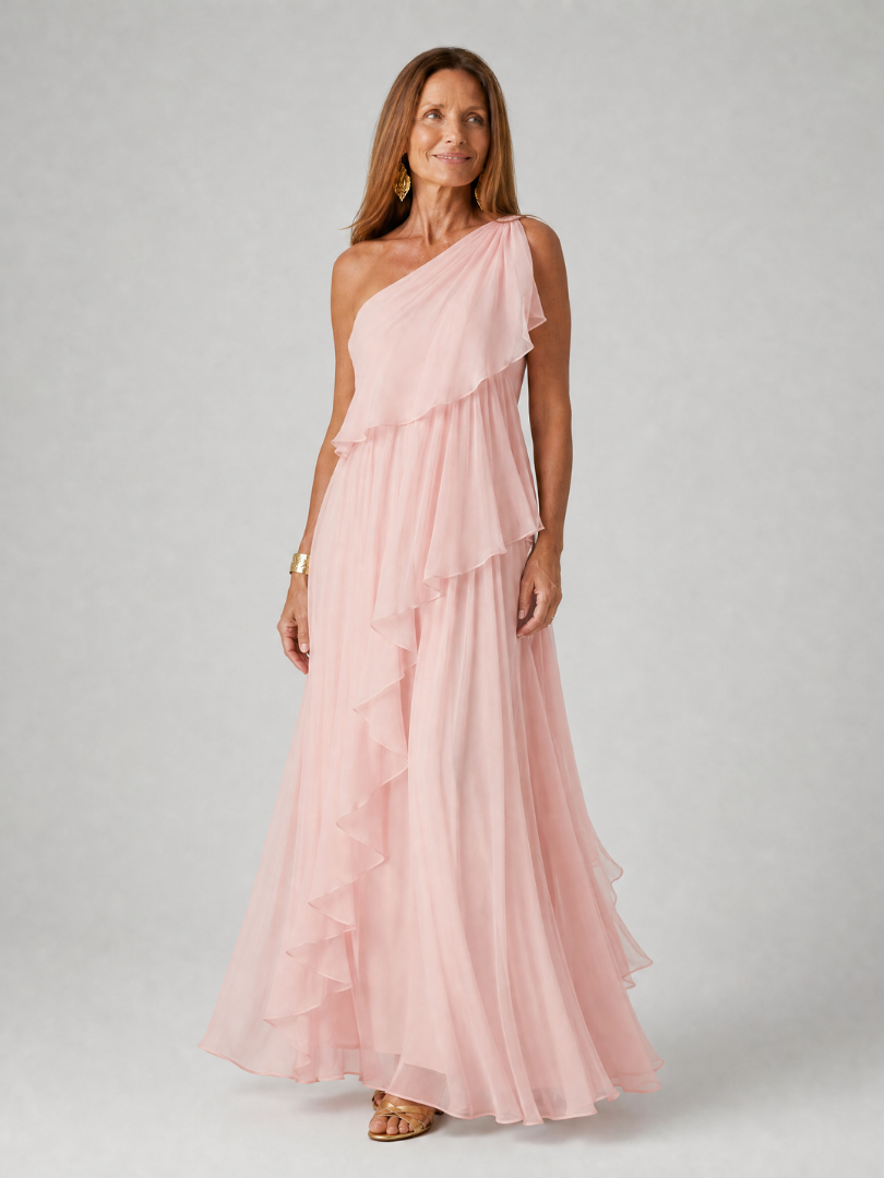 Vestido maxi asimétrico para mujer con volantes