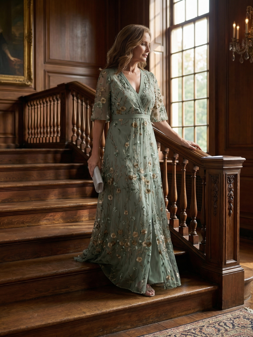 Vestido largo floral para mujer con escote cruzado