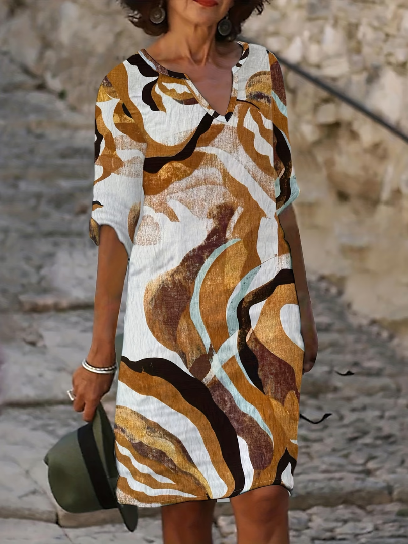 Vestido de verano para mujer con estampado abstracto y escote en V