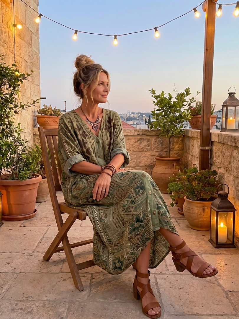 Vestido bohemio de mujer con botones y estampado floral