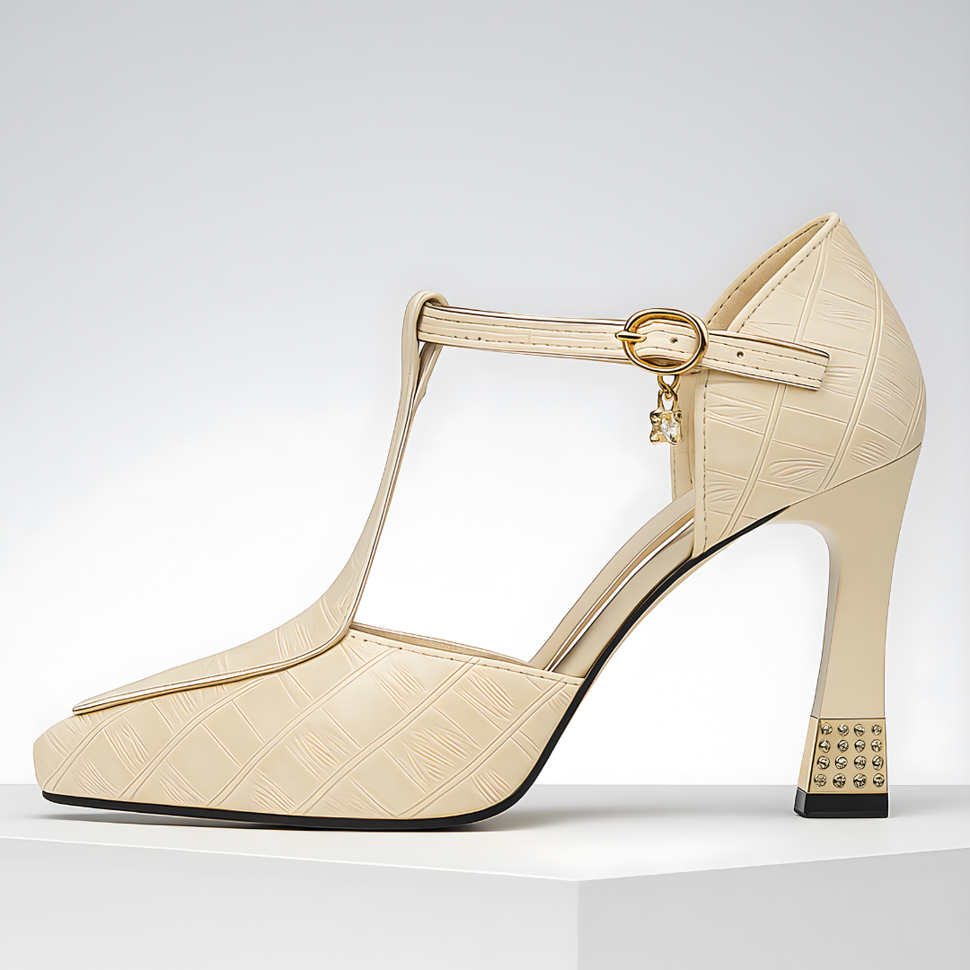 Tacones mujer con tira en T y tacón bloque – estilo elegante fiesta
