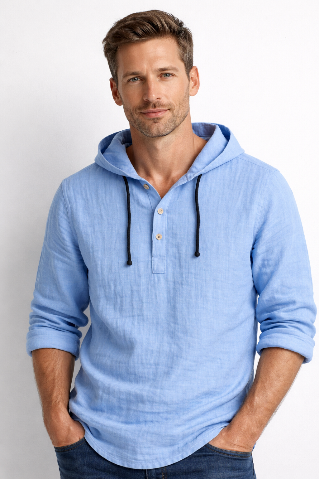 Camisa Hombre de Lino con Capucha – Estilo Casual y Transpirable